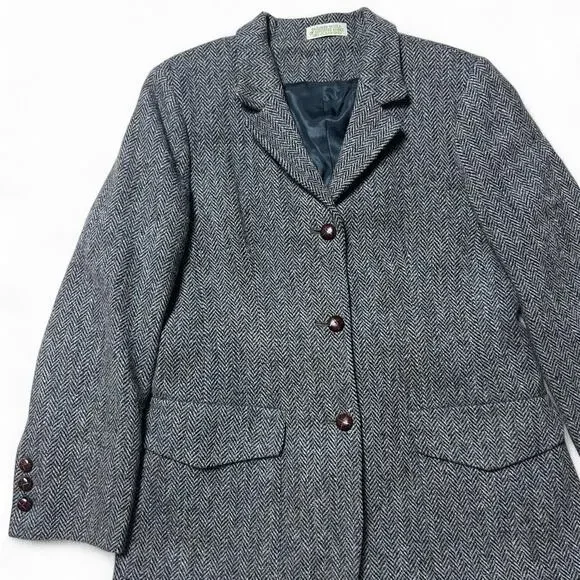 Orvis Harris Tweed Herringbone USA Sewn Three Button Wool Blazer Jacket Women 10 - Picture 6 of 7